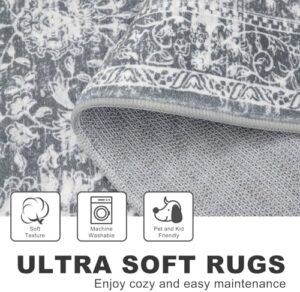 KILOCOCO Moroccan Small Area Rug 2x3 Entryway Rugs Printed Vintage Floral Washable Rug Non-Slip Kitchen Rug Indoor Door Mat, Accent Throw Small Rugs for Laundry Room Bedroom Entrance, Grey - Image 6
