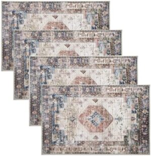 4 Pcs Retro Indoor Doormat,Non Slip Washable Floor Mat 24" x 36" Area Rug Absorbent Entrance Rug Distressed Front Door Mat,Welcome Mats Entryway Doormats