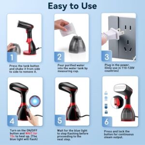 Steamer for Clothes, 15s Fast Heat-up Handheld Steamer with 9.5 Oz Large Water Tank, Hand Held Garment Steamer Fabric Clothing Wrinkles Remover, Strong Penetrating Steam Iron Wet & Dry Ironing (Black) - Image 5