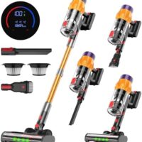 Cordless Vacuum Cleaner w/LED Display, 550W Self-Standing Cordless Stick Vacuum Cleaner for Home, Removable Battery/Lightweight/Rechargeable Pet Vacuum Cordless for Pet Hair/Hardwood Floor/Carpet