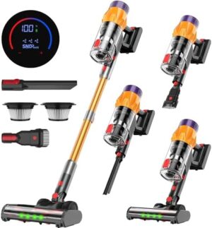 Cordless Vacuum Cleaner w/LED Display, 550W Self-Standing Cordless Stick Vacuum Cleaner for Home, Removable Battery/Lightweight/Rechargeable Pet Vacuum Cordless for Pet Hair/Hardwood Floor/Carpet