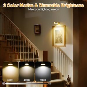 3Pcs Battery Operated Picture Light, Magnetic Led Painting Light with Remote Dimmable and Timer, 3 Lighting Modes Art Display Light for Picture Frame Paintings, Wireless Wall Decor Puck Lights, Gold - Image 3
