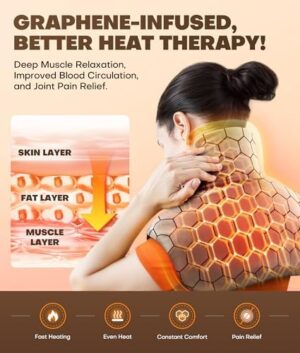 Graphene-Infused Weighted Heating Pad, Effective Pain Relief Instant Heating Pads for Neck and Shoulders and Back, Ergonomic Heated Wrap w/ 6 Heat Options 4 Auto Timer, Christmas Gifts for Women Men - Image 4