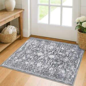 KILOCOCO Moroccan Small Area Rug 2x3 Entryway Rugs Printed Vintage Floral Washable Rug Non-Slip Kitchen Rug Indoor Door Mat, Accent Throw Small Rugs for Laundry Room Bedroom Entrance, Grey