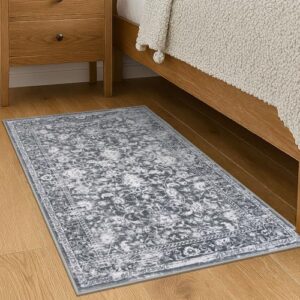 KILOCOCO Moroccan Small Area Rug 2x3 Entryway Rugs Printed Vintage Floral Washable Rug Non-Slip Kitchen Rug Indoor Door Mat, Accent Throw Small Rugs for Laundry Room Bedroom Entrance, Grey - Image 3