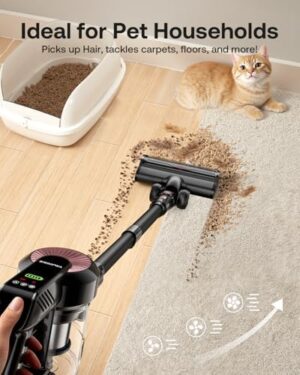 Cordless Vacuum Cleaner, 40Kpa 45Mins Vacuum Cleaners for Home, 8-in-1 Lightweight Stick Vacuum with Powerful Suction, Anti-tangle Wireless Vacuum for Carpet, Tile, Pet Hair, Hardwood Floors, Black - Image 3