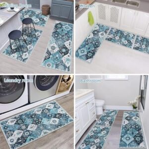 Falflor Kitchen Rugs Sets of 3 Washable Kitchen Mats for Floor Non Slip Kitchen Rug and Mats Moroccan Trellis Kitchen Runner Rug Floor Carpet for Hallway Bathroom - Image 5