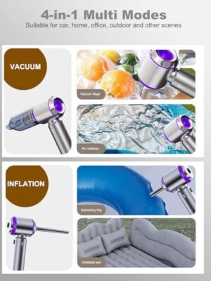 Vacuum/Air Duster 80,000RPM Super Power Mini Car Vacuum Cleaner 4-in-1 air Blower Gun Air Duster & Air Blower & Pump Hand Electric air Duster Handheld dust Blower Blower Cordless (Purple) - Image 6