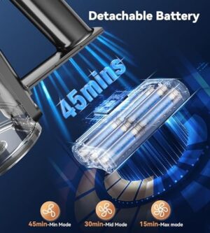 NADALY Cordless Vacuum Cleaner, Stick Vacuum with 3 Powerful Suction Modes, Max 45 Mins Runtime, Anti-Tangle Vacuum Cleaner for Home, 8-in-1 Rechargeable Vacuum for Carpet, Pet Hair, Hard Floors - Image 3