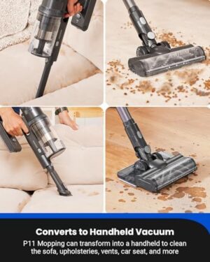 Proscenic Vacuum Cleaners,P11 Mopping Wet Dry Cordless Vacuum and Mop Combo All in one,High Suction Lightweight Stick Vacuum with LED Display,Long Runtime Ease of use Vacuum for Pet Hair(Grey) - Image 9