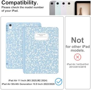 Supveco Case for iPad Air 11 Inch (M3 2025/M2 2024),iPad Air 5th/4th Generation 10.9 Inch 2022/2020 with Pencil Holder-[Auto Wake/Sleep],Premium Folio Stand Soft TPU Back Cover-Ice Blue - Image 2