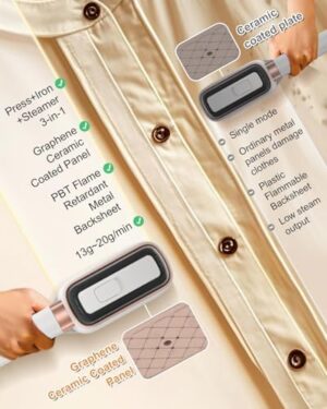 Travel Steamer for Clothes, 3 in 1 Portable Handheld Steamer, Steam Iron Wet & Dry Ironing,15s Fast Heat Up, 180° Flip, 1000W Light Mini Steam Iron for Travel and Home (Beige) - Image 5