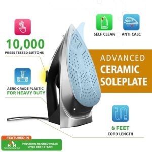 Xabitat Professional 1500W Steam Iron for Clothes with Even Heat Distribution, Ceramic Soleplate, Adjustable & Vertical Steam with Controlle, Self-Cleaning, Anti Drip, Thermal Protection Technology - Image 5