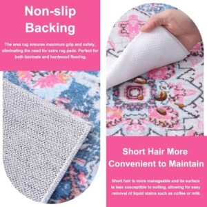 Smiry 6x9 Area Rugs for Living Room, Boho Chic Style Printed Rugs, Low Pile, Non-Shedding, Easy Care, Machine Washable Lightweight Floor Carpets Rugs for Bedroom, Dining Room, Home Office, Pink - Image 2