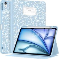 Supveco Case for iPad Air 11 Inch (M3 2025/M2 2024),iPad Air 5th/4th Generation 10.9 Inch 2022/2020 with Pencil Holder-[Auto Wake/Sleep],Premium Folio Stand Soft TPU Back Cover-Ice Blue