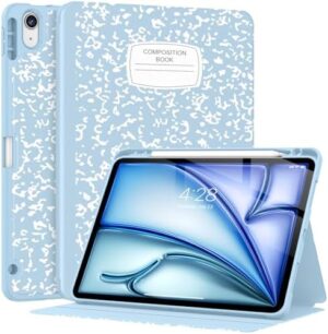 Supveco Case for iPad Air 11 Inch (M3 2025/M2 2024),iPad Air 5th/4th Generation 10.9 Inch 2022/2020 with Pencil Holder-[Auto Wake/Sleep],Premium Folio Stand Soft TPU Back Cover-Ice Blue