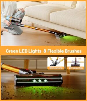Cordless Vacuum Cleaner, 45Kpa/550W Stick Vacuum with Touch Screen, Max 65Mins Vacuum Cleaners for Home, Upgraded Green Light & Anti-Tangle Wireless Vacuum for Pet Hair/Carpet/Hardwood Floor - Image 7