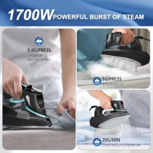 Steam Iron for Clothes 1700W with Non-Stick Ceramic Soleplate Powerful Steam Blast 3-Way Auto Shutoff Self-Cleaning Digital LCD Display Anti-Drip Precision Tips for Home and Travel Steamer - Image 4