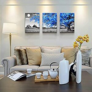 Wall Art For Living Room black and white Blue tree moon Canvas Wall Decor for Home artwork Painting 12" x 16" 3 Pieces Canvas Print For bedroom Decor Modern Salon kitchen office Hang a picture - Image 4