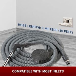 Central Vac System Carpet and Bare Floor Air Turbine Pet Care Attachment Set for Cleaning Home, Includes 30FT Crushproof Hose, Air turbine and Soft-Bristle Brush, Crevice Tool, Wand & Mesh Storage Bag - Image 3