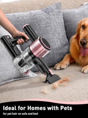 Cordless Vacuum Cleaner, 8 in 1 Powerful Suction Lightweight Vacuum Cleaner for Home, LED Display, 3 Suction Modes, 45Mins Detachable Battery Vacuum for Hard Floor Carpet Pet Hair, Pink - Image 6