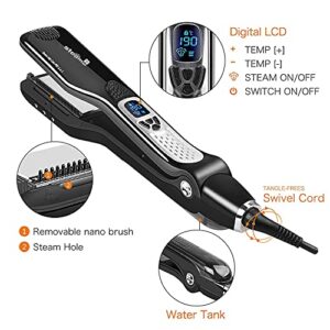 Hair Straightener with Steam,Salon Professional Nano Titanium Ceramic Steam Flat Iron with Removable Comb+Digital LCD+5 Level Adjustable Temperature+Auto Temperature Lock (Black) - Image 2