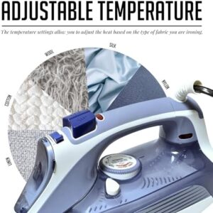 OVENTE Steam Iron for Clothes, 1200W Lightweight Steamer with Non-Stick Ceramic Soleplate, Precision Thermostat Dial, Auto Shutoff, Self-Cleaning, Anti-Drip and 11.83oz Water Tank, Blue IRNL77BL - Image 2