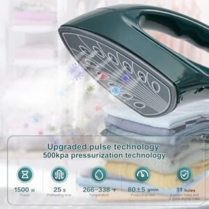 Standing Garment Steamer 1500W Professional Steamer for Clothes 25s Fast Heat-up with 1.6L/54 fl.oz Water Tank, Foldable Ironing Board, Garment Hanger, Ironing Gloves (Green) - Image 2
