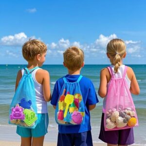 Beach Toy Bag,6pcs Mesh Travel Sand Toys Backpack for Sandbox Buckets,Beach Vacation Essentials for Kids,Shell Collecting Bag Shelling Tools,Beach Must Haves Sand Box Toys Seashell Bags - Image 2