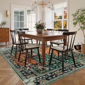 Moynesa Tiger 6x9 Area Rugs for Living Room, Boho Botanical Washable Dining Room Rug Non Slip Large Green Bedroom Rug, Ultra Thin Vintage Soft Indoor Floor Carpet for Home Office Entrance - Image 6