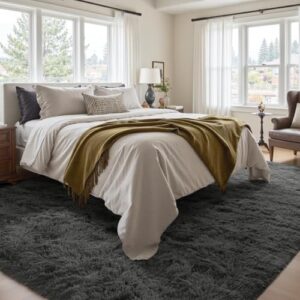 5x7 Ft Large Shag Area Rug, Ultra Soft Fluffy Furry Rugs for Living Room Bedroom Indoor Floor, Aesthetic Carpet for Kids Home Decor (Dark Grey) - Image 4