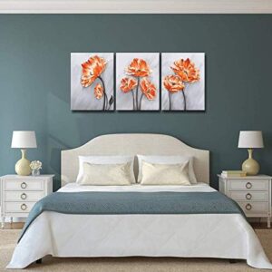 Derkymo 3 Panels Elegant Poppy Wall Painting Orange Flower Canvas Wall Art Pictures of Poppy Flowers for Home Decoration Stretched and Framed Easy to Hang 12"x16"x3pcs - Image 2