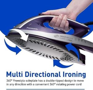 Panasonic Dry and Steam Iron with Alumite Soleplate, Fabric Temperature Dial and Safety Auto Shut Off – 1700 Watt Multi Directional Iron – NI-W950A, Purple - Image 3