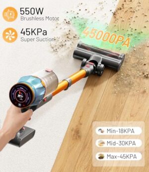 Cordless Vacuum Cleaner, 45Kpa/550W Stick Vacuum with Touch Screen, Max 65Mins Vacuum Cleaners for Home, Upgraded Green Light & Anti-Tangle Wireless Vacuum for Pet Hair/Carpet/Hardwood Floor - Image 2