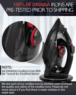 Cordless Iron, 1500W Cordless Iron with Steam - Cordless Iron for Clothes with 11.84oz Water Tank, Anti Drip Iron Cordless with Ceramic Soleplate and 3 Temperature Settings-BLACK - Image 7