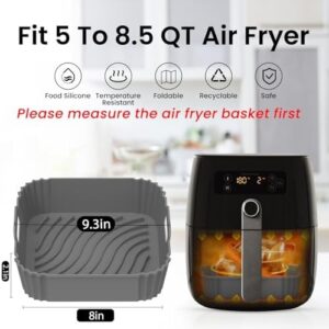 Redfly 2 Pack Air Fryer Liners, 9.3 In Square, Reusable for 5-8.5 QT, Replace Parchment, Silicone Gray&Gray - Image 2