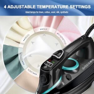 Steam Iron for Clothes 1700W with Non-Stick Ceramic Soleplate Powerful Steam Blast 3-Way Auto Shutoff Self-Cleaning Digital LCD Display Anti-Drip Precision Tips for Home and Travel Steamer - Image 5