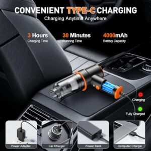 KMM Handheld Car Vacuum Cleaner, 11000PA Vacuum Cleaner & Air Duster, 120W High Power Vacuum Portable Cordless, Hand Held Vacuum Rechargeable with Multi-Nozzles & LED Light for Home, Car, Office - Image 5