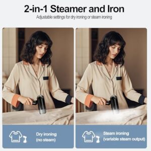 2-in-1 Steam Iron & Garment Steamer, Foldable & Removable Clothes Iron Steamer Handheld with 330mL Tank, 5-Mode LED Display Dry & Steam Ironing, Professional Wrinkle Remover for All Fabrics - Image 3