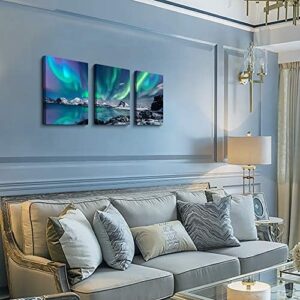 Farmhouse Canvas Wall Art For Bedroom Wall Decorations For Living Room Office Wall Decor Aurora Scenery Painting On Stretched And Framed Wall Pictures 3 Piece Ready To Hang For Bathroom Home Decor - Image 2
