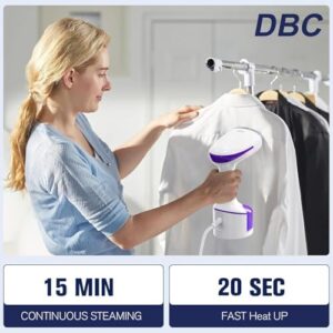 DBC 1500W Steamer for Clothes With 250ml Water Tank, 20S Fast Heat-up Portable Handheld Garment, 2 in 1 Fabric Wrinkle Remover and Clothing Iron with Brush - Purple - Image 2