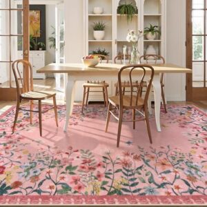 Wonnitar Washable Pink Floral 9x12 Rugs for Bedroom, Non-Slip Living Room Area Rug, Cute Nursery Large Botanical Area Rug, Soft Floor Carpet for Playroom Closet (Pink,9'x12') - Image 5