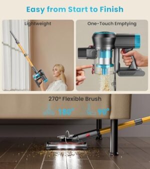 Cordless Vacuum Cleaner, 550W/45Kpa Vacuum Cleaners for Home with Self-Standing, MAX 60Mins Vacuum with LED Display, Anti-Tangled Stick Vacuum, Lightweight Vacuum Cleaner for Carpet/Pet Hair - Image 8