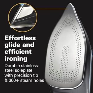 Hamilton Beach Steam Iron for Clothes & Garment Steamer with Intuitive FabricIQ Touchpad, Durable Stainless Steel Soleplate, 3-Way Auto Shutoff, 1800 Watts, 350ml Water Tank, 10' Cord, Black (14950) - Image 3