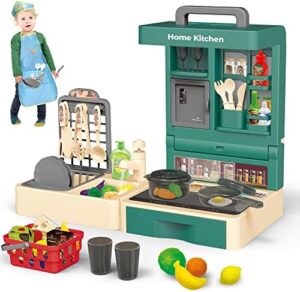 Kitchen Play Set for Kids - 49PCS Pretend Cooking Playset Accessories with Pot and Pan,Dish Rack,Play Sink,Pretend Play Food Toys with Baby&Toddler-Educational Gift for 3 4 5 6 Ages Girls&Boys