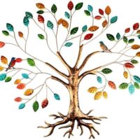 Fangoo Tree of Life Metal Wall Art Sculpture 22 x 26 inch Large Metal Tree of Life Wall Decor Wall Hanging Multi Colored Leaf Art for Living Room Bedroom Garden Porch Patio Office Home Wall Decor