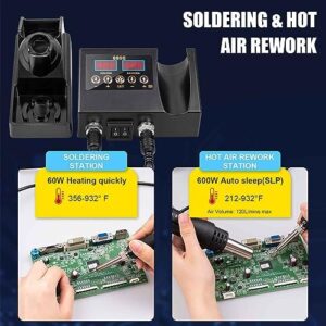 14pcs Soldering Station, 2 in 1 Hot Air Functions Digital Display Soldering Iron Soldering Kit, 8898 Portable SMD Rework Station, ºC/ºF Cool/Hot Air Conversion and Auto Sleep - Image 3