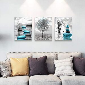 Canvas Wall Art for Living Room Wall Decor for Bedroom Bathroom Black and White Paintings Modern 3 Piece Framed Canvas Art Prints Ready to Hang Inspirational Abstract Blue Pictures Home Decorations - Image 5