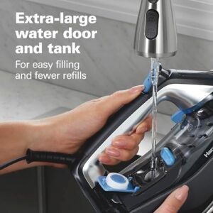 Hamilton Beach Steam Iron for Clothes & Garment Steamer with Intuitive FabricIQ Touchpad, Durable Stainless Steel Soleplate, 3-Way Auto Shutoff, 1800 Watts, 350ml Water Tank, 10' Cord, Black (14950) - Image 4