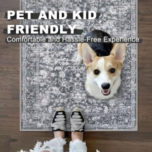 KILOCOCO Moroccan Small Area Rug 2x3 Entryway Rugs Printed Vintage Floral Washable Rug Non-Slip Kitchen Rug Indoor Door Mat, Accent Throw Small Rugs for Laundry Room Bedroom Entrance, Grey - Image 4